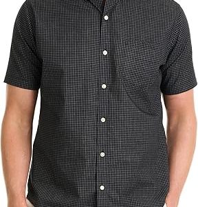 Van Heusen Mens Wrinkle Free Short Sleeve Button Down Check Shirt